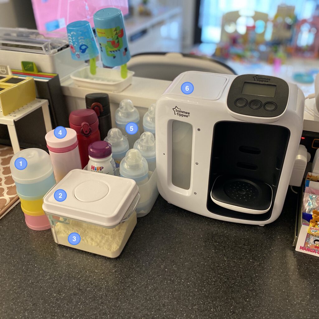 Author's bottle station for newborn with numbered items