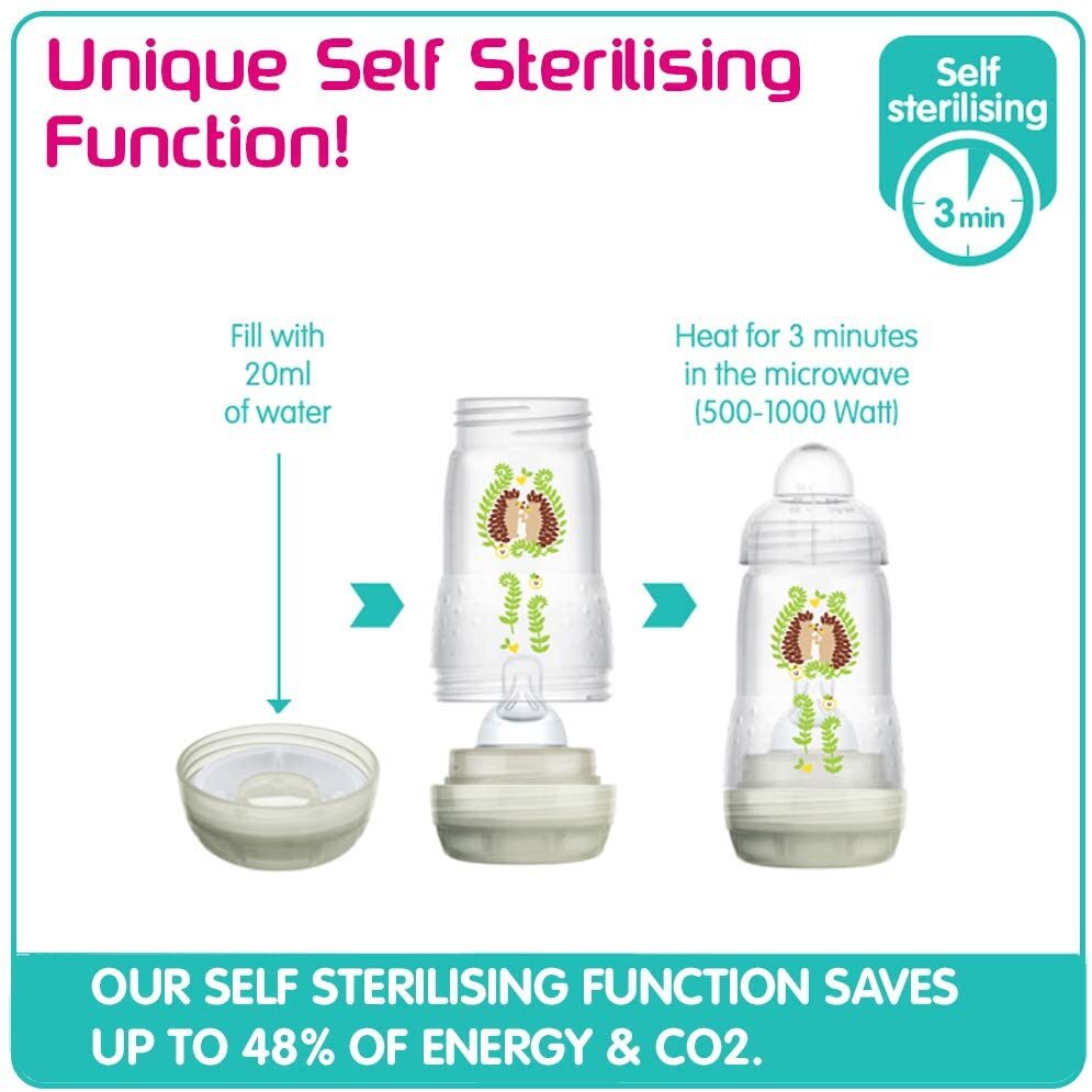 MAM baby bottles explanation of self sterilising function