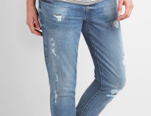 Gap maternity demi panel repaired girlfriend jeans in medium indigo - featured image
