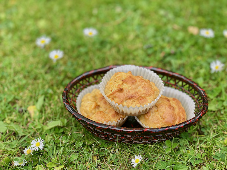 Apple Banana Carrot Muffins on the grass