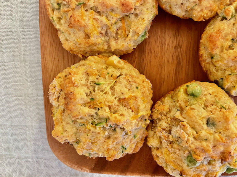 Veg and cheese savoury muffins above view