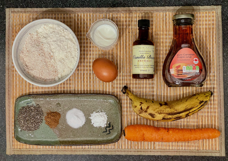 Ingredients for apple banana carrot muffins