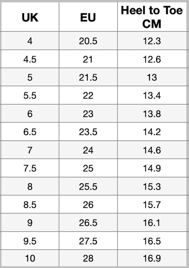 Geox sizes compared store to clarks